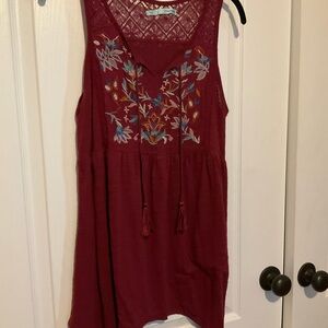 Maurices Burgundy Embroidered Sleeveless Blouse